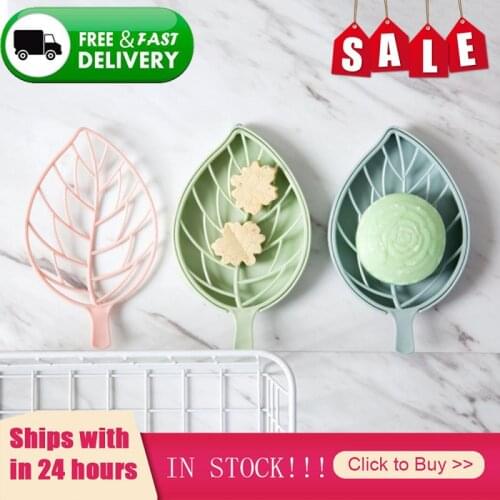 Soap Container Plastic Soap Dish Leaf Shape Double Layer Soap Box Portable Multi-functional Bathroom Accessories random color
