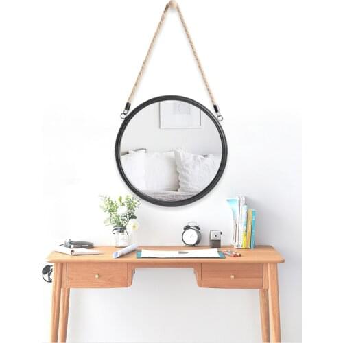 Round Wall Mirror Decorative Mirror with Hemp Rope Including Hook/Hanger, Diameter 11.8 inch, Home Decor