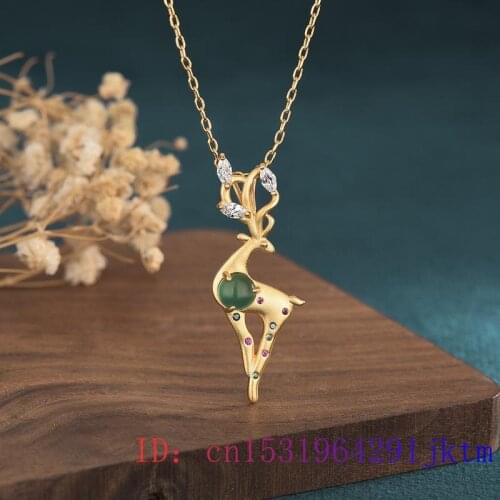 Green Jade Sika deer Pendant Gemstone Jewelry Fashion Natural Necklace Chalcedony Gifts Charm Amulet 925 Silver Women Zircon