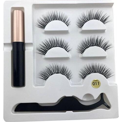 Magnet False Eyelash Eyeliner Liquid Magnetic 3d Faux Mink Eyelash Set Tweezers + Eyeliner + 3 Pairs Of Eyelashes Set Waterproof