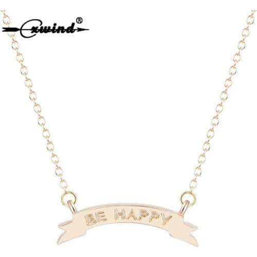 Cxwind Fashion Bar Pendants Necklaces Engraved BE HAPPY Letter Name Necklace Nameplate Charm Snowflake Inifinity Jewelry