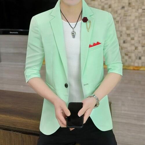 2021 Mens Summer Casual Thin Mid Sleeve blazer Teen Trend Slim Fit Solid Color blazers