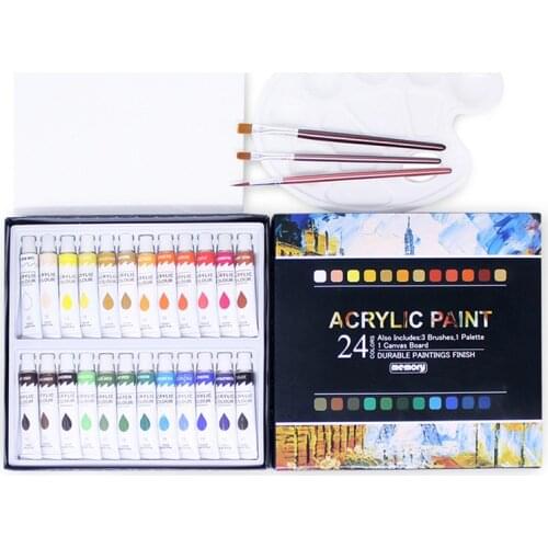 24-color Acrylic Paint Hand-painted Set Wall Painting DIY Waterproof Paint Boxed with 3Brush 1Palette Canvas