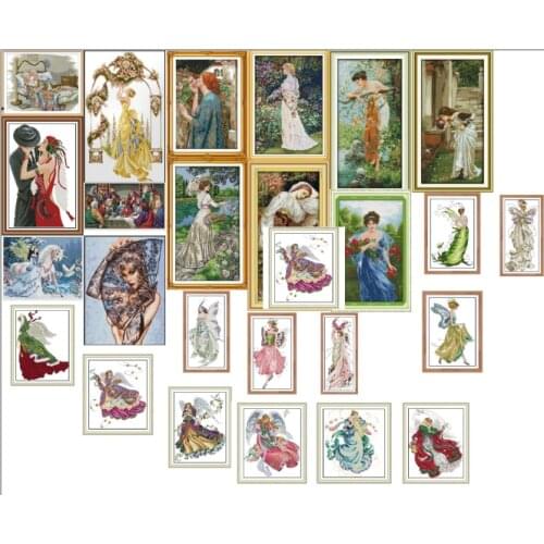 Garden picking the flower and smelling flower girl series count and stamping cross stitch embroidery kit needlework kit
