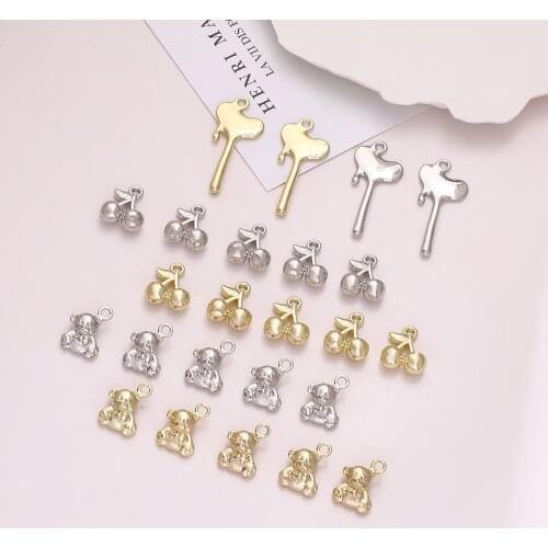 New style 50pcs/lot animals cartoon Cherry key bears shape alloy floating locket charms diy jewelry earring/necklace accessory