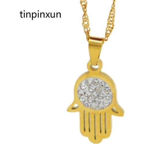 PINXUN Hand Zircon Pendant Nekclace Women Girls Gold Color Charm Pendant Necklace Jewelry Cubic Birthday Party Gifts ST23