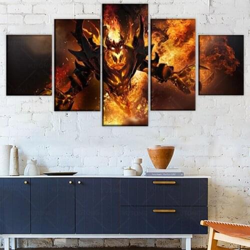 5 Pieces DotA 2 Fire Heroes Canvas Print Abstract Painting Game Poster Modern Wall Artwork BedRoom Decorative Home Decor