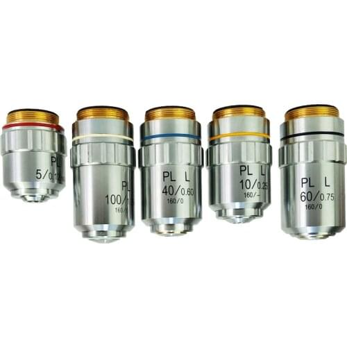 PLAN Achromatic Objective Lens 5X 10X 20X 40X 50X 60X 80X 100X PL-A Long Working Distance Metallographic Microscope 20.2mm/RMS