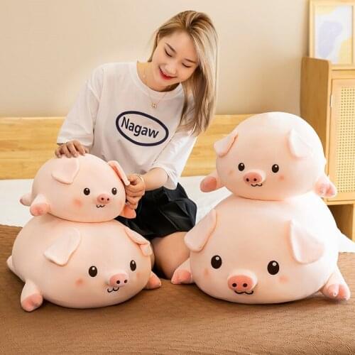 New Lovely Round Pig Stuffed Doll Lying Plush Piggy Toy Animal Soft Plushie Hand Warmer Pillow Kids Baby Comforting Gift