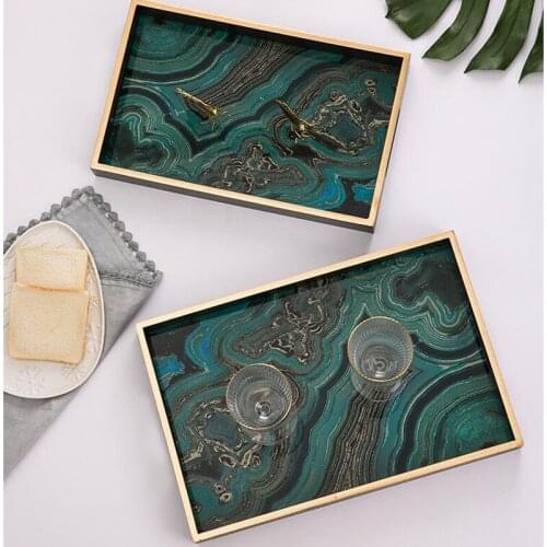 Nordic Storage Trays Wooden agate stone pattern glass tray Jewelry Office Desktop Snack Dish Fruit snack container Organizer