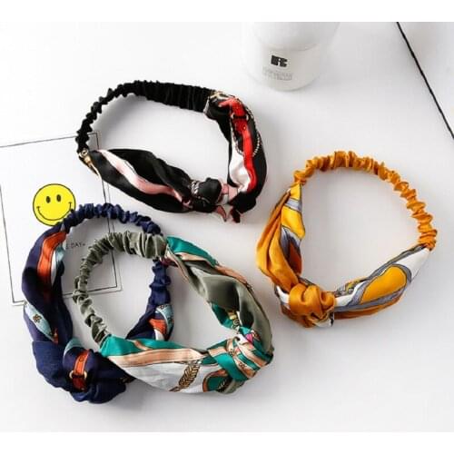 1PC NEW Two Color Stitching Chain Knot Cross Printing Wash Face Makeup Head Bands Elastic Hair Bands HeadWear