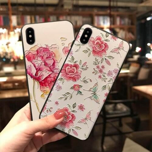 Flamingo Flower Embossed Phone Case for iPhone 11 12 ProMax XS MAX XR Coque Soft TPU Back Cover for iPhone X 8 7 Plus Case Capa