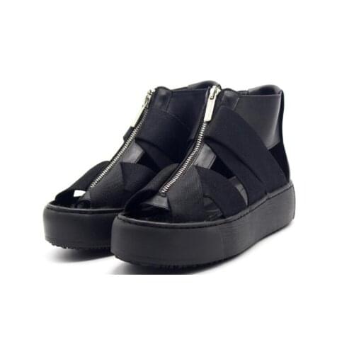 New summer platform men shoes increase fish mouth Gladiator rome black shoes for men handmaden leather zip fashion men sandals