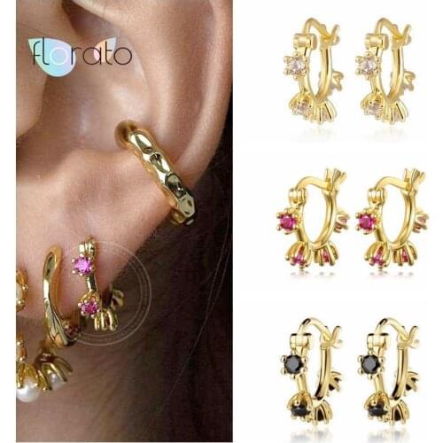 Romantic Flower Crystal Hoop Earrings For Women 925 Sterling Silver Ear Buckle Small Round Earrings Wedding Jewelry Gift