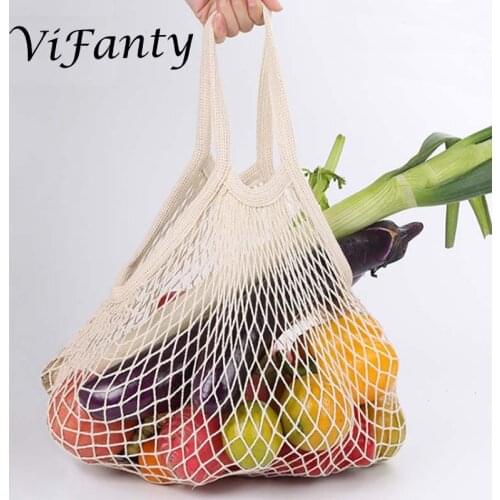 Net Shopping Bag Cotton Market String Reusable Net Shopping Tote with Long Handles Washable Mesh Fruit Vegetable