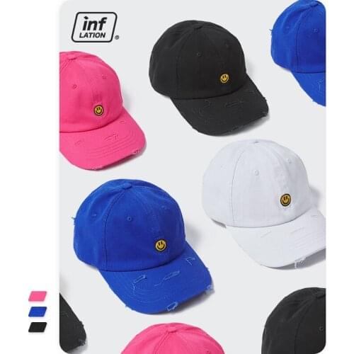 INFLATION Mens Casual Sun Hat Unisex 2021 Fashion Smile Embroidery Hip Hop Caps Couple Outdoor Baseball Cap Woman