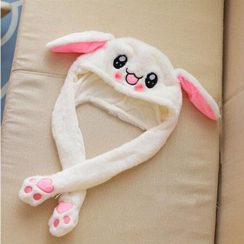 Girls Animals Ear Moving Jumping Hats Children Women Warm Plush Rabbit Winter Caps Kids Cute Bunny Fuzzy Pinch Airbag Funny Hats