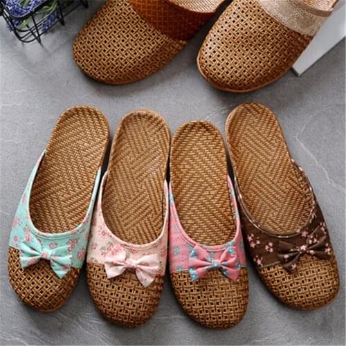 Women Slippers Summer Beach Flip Flops Breathable Linen Flat Slippers Female Casual Flax Bow Ladies Slippers Sandals Shoes