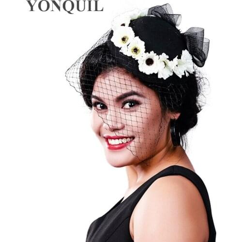 Black Millinery Fascinators Hats Elegant Women Married Hair Accessories Formal Fress Party Chapeau Sombreros Bodas Church Hats