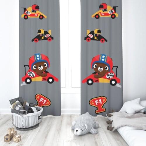 Curtains Children 3D Printed Decorative Items Home Childrens Room Formula1 Gray Road Model 003