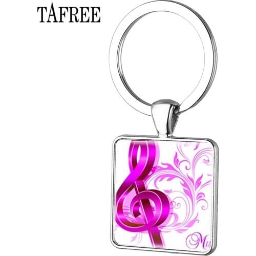 TAFREE Flower Music Note Square pendant key chain ring fashion men women musician keychain for music lover Jewelry MT48