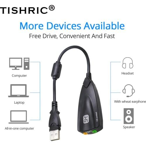 THSRIC USB Sound Card 7.1 Microphone Headphone Adapter 5HV2 USB To 3D speaker external usb sound card for Laptop Computer PC