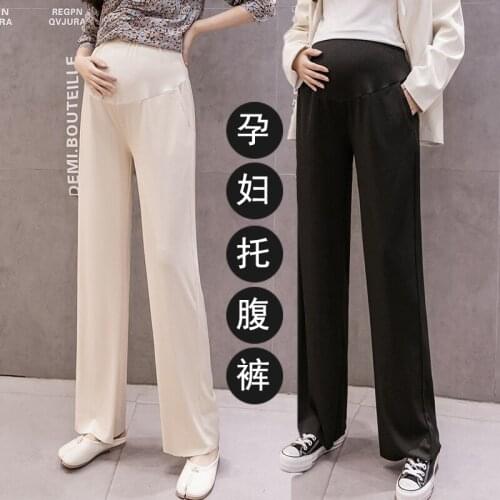 Pregnant Womens Trousers Spring And Autumn Wear Thread Wide Leg Pants Loose Fashion Pants Vertical Maternity Trousers