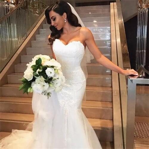 Vintage White Mermaid Lace Wedding Dresses Sweetheart Lace Tulle Sweep Outdoor Corset Back Formal Bridal Gowns Marriage Dress