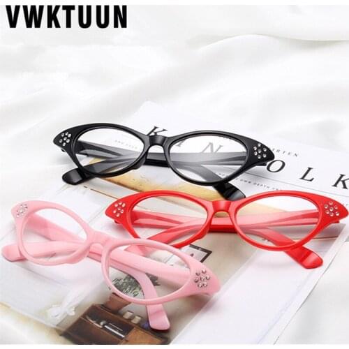 VWKTUUN Myopia Eyeglasses Frame Women Eye Glasses Frame Men Vintage Crystl Flower Direction Glasses Frames Cat Eye Plain Glasses