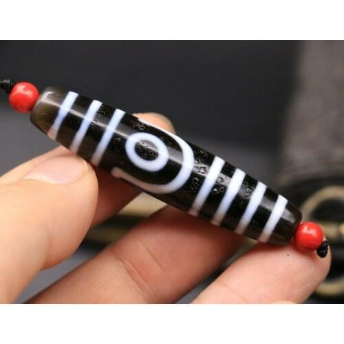 Top Quality Magic Power Tibetan Old 2 Eye 6 Stripe dZi Bead Pendant Treasure Amulet Talisman 58*15MM