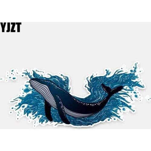 YJZT 16CM*6.8CM Fashion Reflective Wave Whale PVC Car Sticker Decal Graphical Waterproof 5-0240