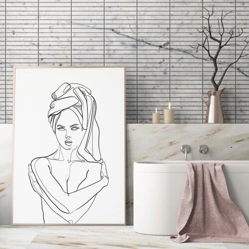Women With Towel Art Single One Line Drawing Posters Abstract Minimalist Wall Canvas Print Painting Nursery Decorative Pictures