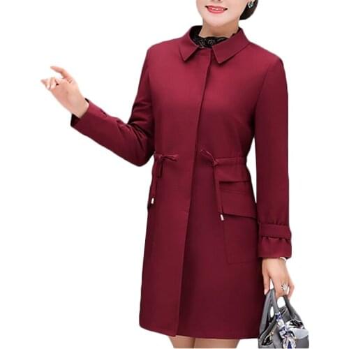 2020 Spring Autumn Plus size Womens Trench Coat Long Windbreaker Full Sleeve Solid Outerwear Casual Office Lady Coats 5XL F258