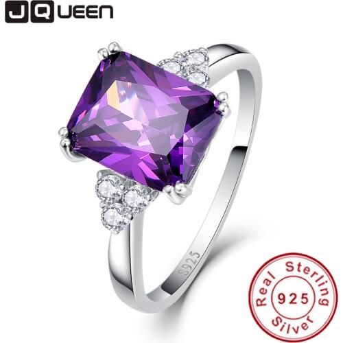 Vintage Jewelry 5.25ct Amethyst 925 Sterling Silver Ring emerald Cut Purple Nature stone Women Wedding Anel Aneis Gemstone Rings