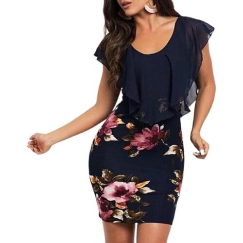 Fake Two Piece Bodycon Dress Flower Printed Women Net Yarn Stitching Sleeveless Mini Dress Clubwear Womens Clothing Vestidos