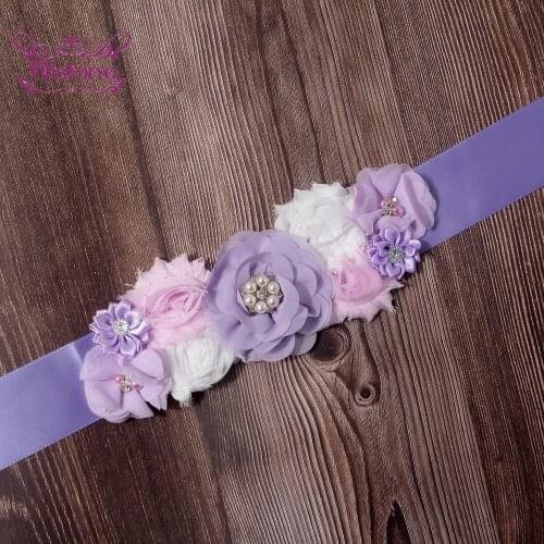 1 PCS Womens Elegant Chiffon Flower Sash Handmade Beaded Maternity Waistband Bridal Ribbon Cummerbunds Wedding Dress Waist Belt