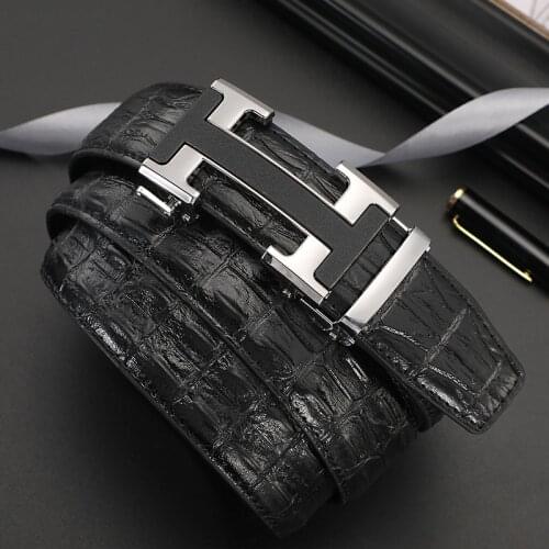 2021 Brand Luxury Men Belts Genuine Leather Crocodile Pattern Lettern Buckle Belts for Men Business Fashion Strap