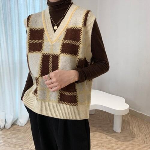 2021 Spring Autumn Color Matching V-neck Sleeveless Pullover Sweater Women Knittedwear Loose Short Casual Sweater Vest 9997
