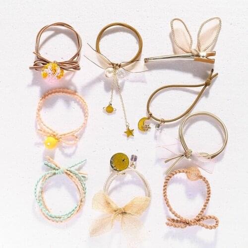 9pcs/set Women Hair Accessories universe Beads moon and star Headbands Ponytail Holder Girls Scrunchies Vintage Elastic Headdres