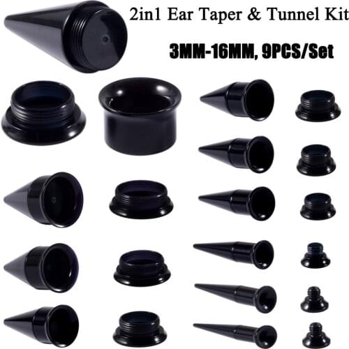 9pcs/lot Acrylic Taper & Tunnel Kit 2 in 1 Design Ear Expanders Kit Ear Ear Gauges Stretchers Plug Set Body Piercing Jewelry