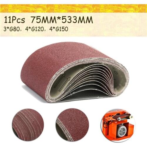 11Pcs Red Zirconia Sanding Belts 75x533mm 80 120 150 Mixed Grit Alumina Sander File Belt Set Abrasive Belt Tools Accessories