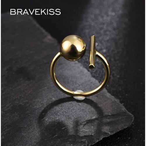BRAVEKISS NEW T-Shaped Round Bead Opening Ring for Women Femme Wedding Rings Electroplating Process Fashion Jewelry UR0610