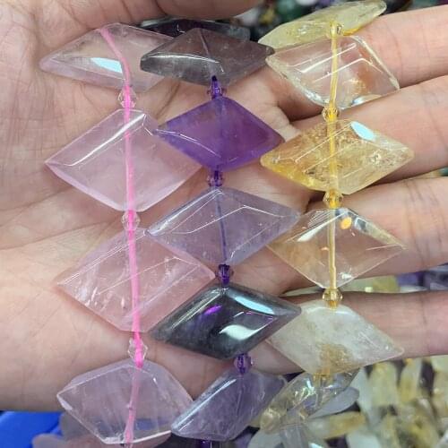 Natural Amethyst Citrine Rose Quartz Beads 15'' Rhombic Square DIY Loose Beads For Jewelry Making Women Beads Necklace Earring