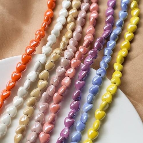 10mm Heart Shape Loose Beads Ceramic Beads Multi-color 10pcs For Jewelry Bracelet Necklace Earring Moblile Accessories making