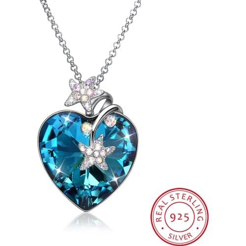 LEKANI Crystals Luxury Heart Pendant Necklace 925 Silver Long Chain Maxi Colares For Women Lovers Christmas Gifts