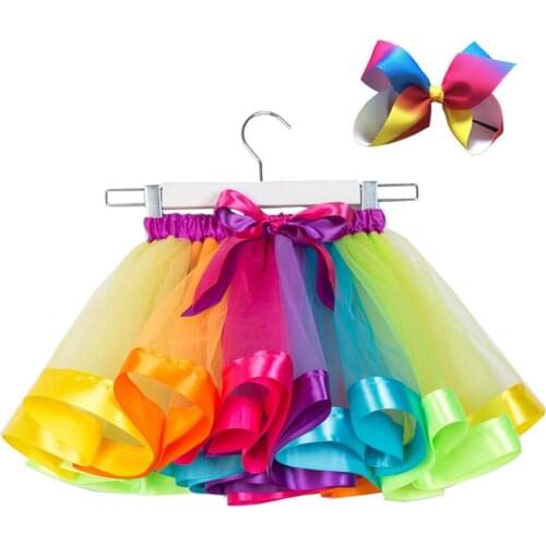 Girls Kids Tutu Party Dance Ballet Toddler Baby Costume Skirt+bow Hairpin Set Mixing Colorful Mini Skirt Take Art Photos Clothes