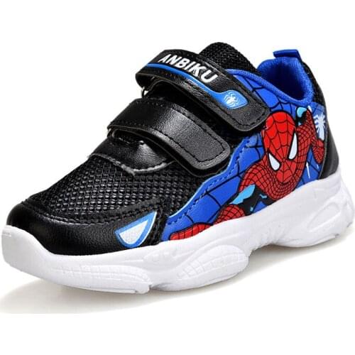 Disney Childrens Spider-Man Casual Sneakers Boy Breathable Hollow Spider-Man Childrens Casual Shoes