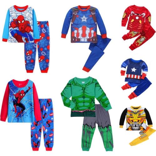 2021 Childrens Spider Set Kids Sleepers Boys Girls Super Hero Cartoon Long Sleeve Pyjamas Sleepwear 2-7T free shipping