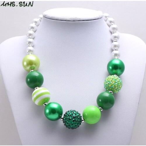 MHS.SUN 1PC Springtime Green Chunky Bubblegum Beaded Necklace For Baby Kids Newest Handmade Girls Chain Necklace Jewelry Gift