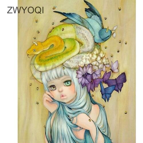 DIYDiamond embroidery Cross stitch Full Square Diamond mosaic Girl snake bird flower Full Round Diamond painting Girl snake bird